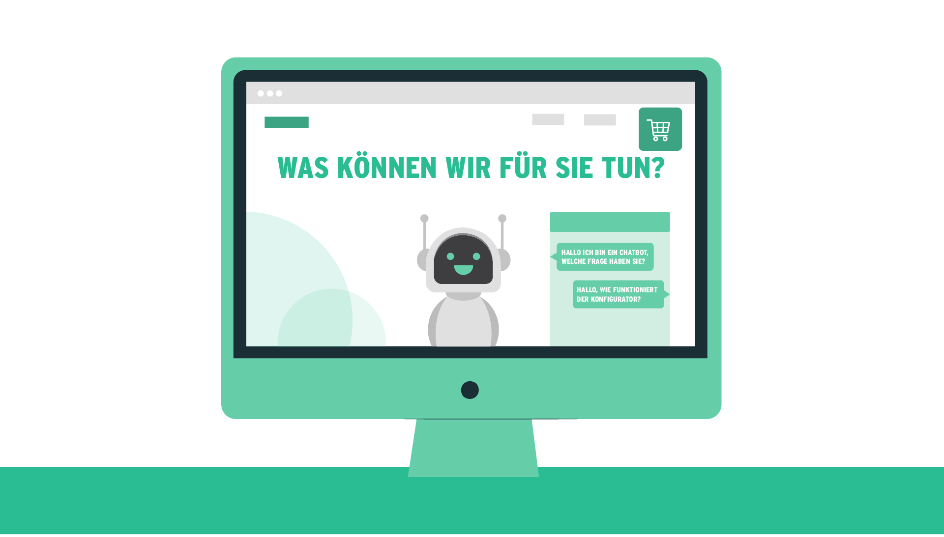 Grafik eines Bildschirms, auf dem ein Chatbot abgebildet ist.